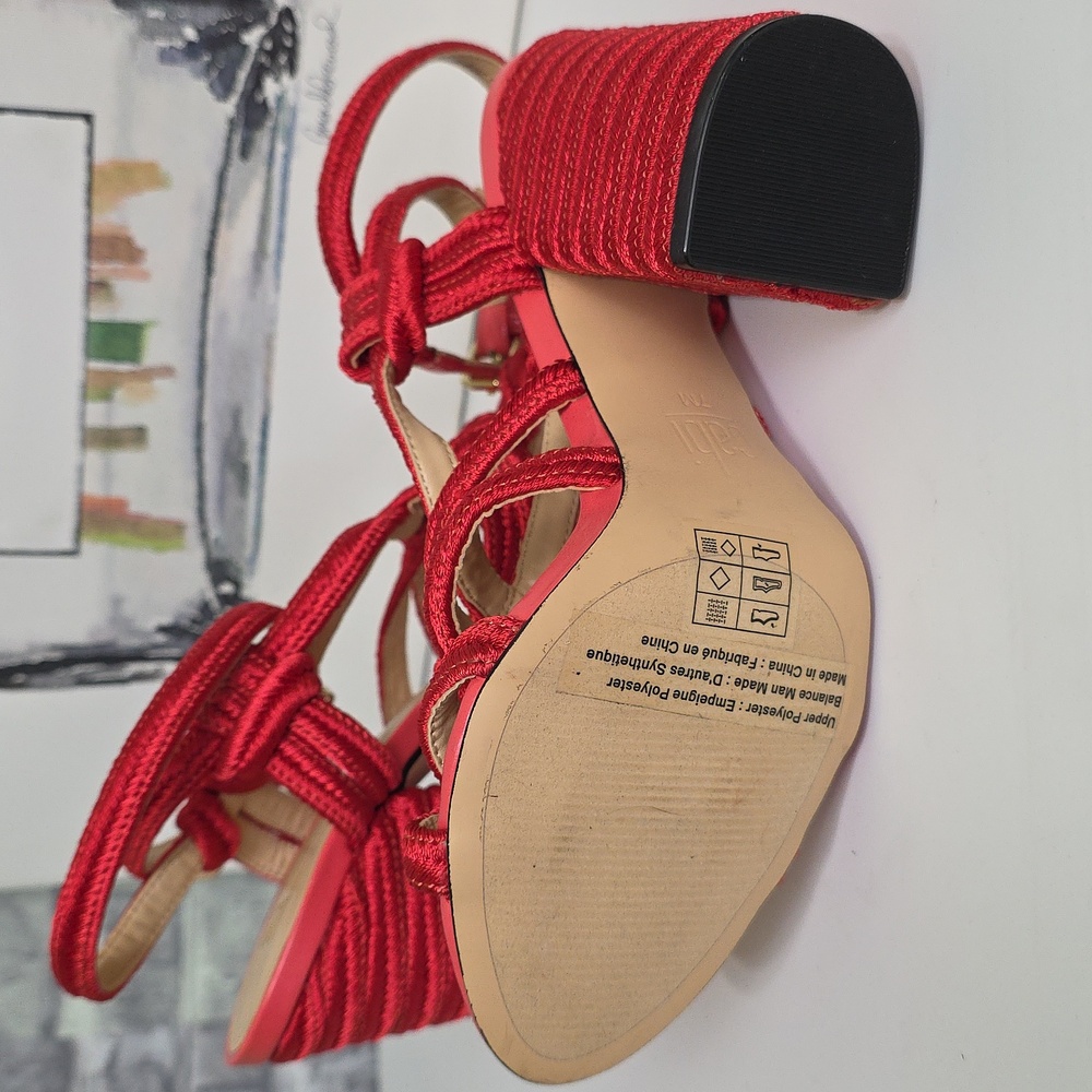 CAbi Tip Toe Red Rope Strappy Block Heel Ankle Strap Sandals Size 7 Style 6012 - Picture 9 of 13